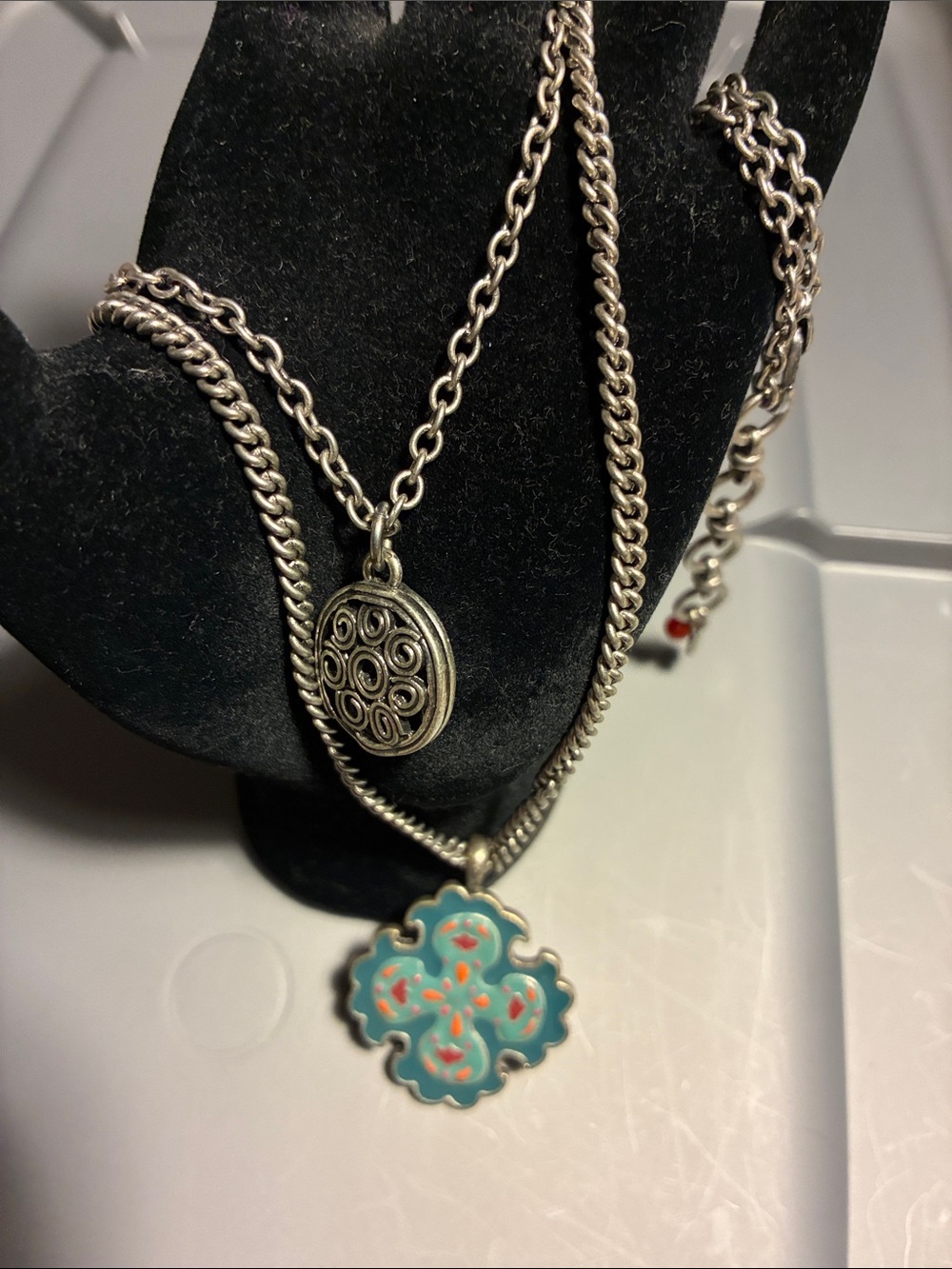 Lucky Celtic Clover Turquoise & Coral Floral LayeoPendant Necklace
